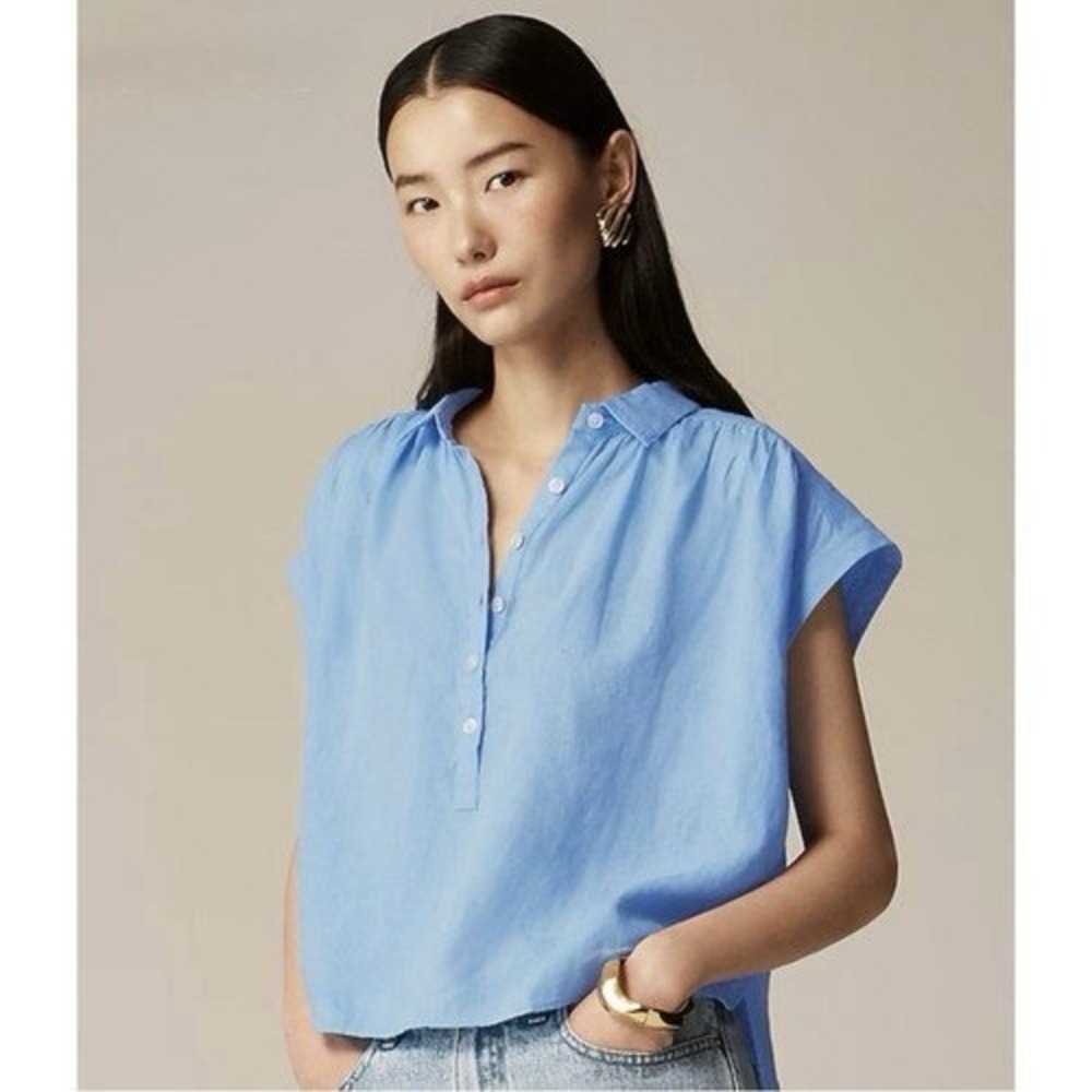 J.Crew Capitaine Top Baird McNutt Irish Linen Relaxed Short Sleeve Blue Size XL